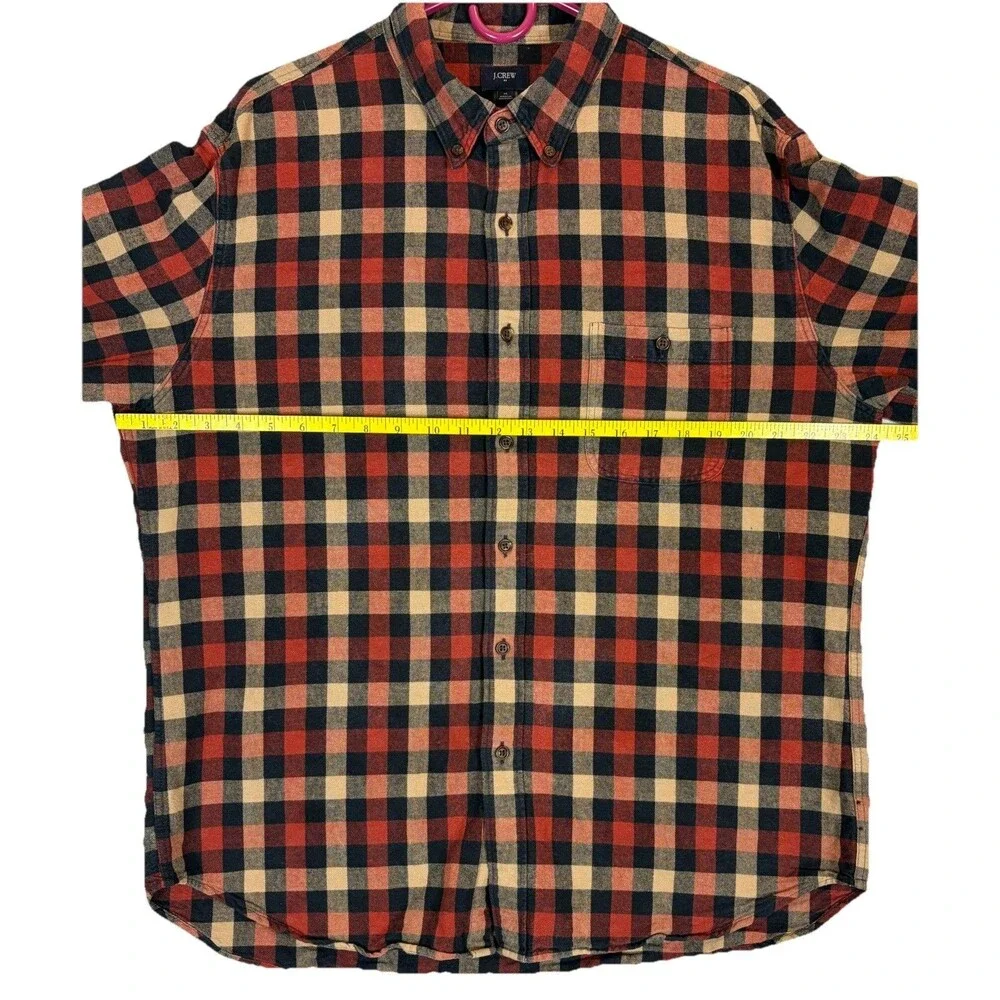 J Crew Cotton Twill L/S Button Shirt Red/Blue Plaid Suede Elbows Men’s XL